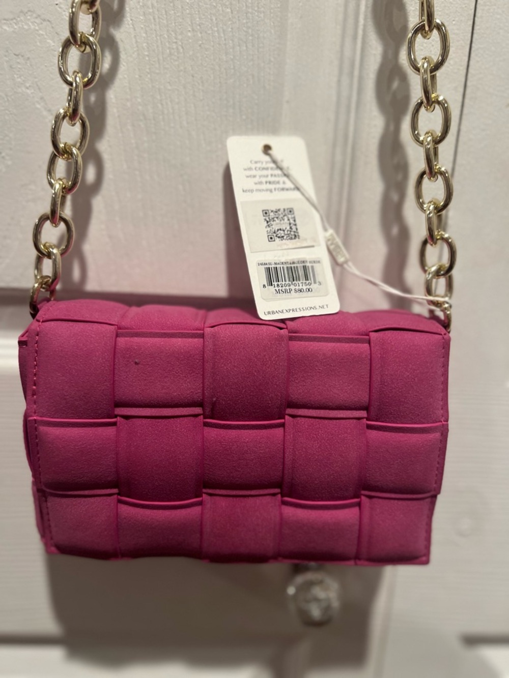 Urban Expressions Magenta Woven Crossbody Bag with Gold Chain Strap